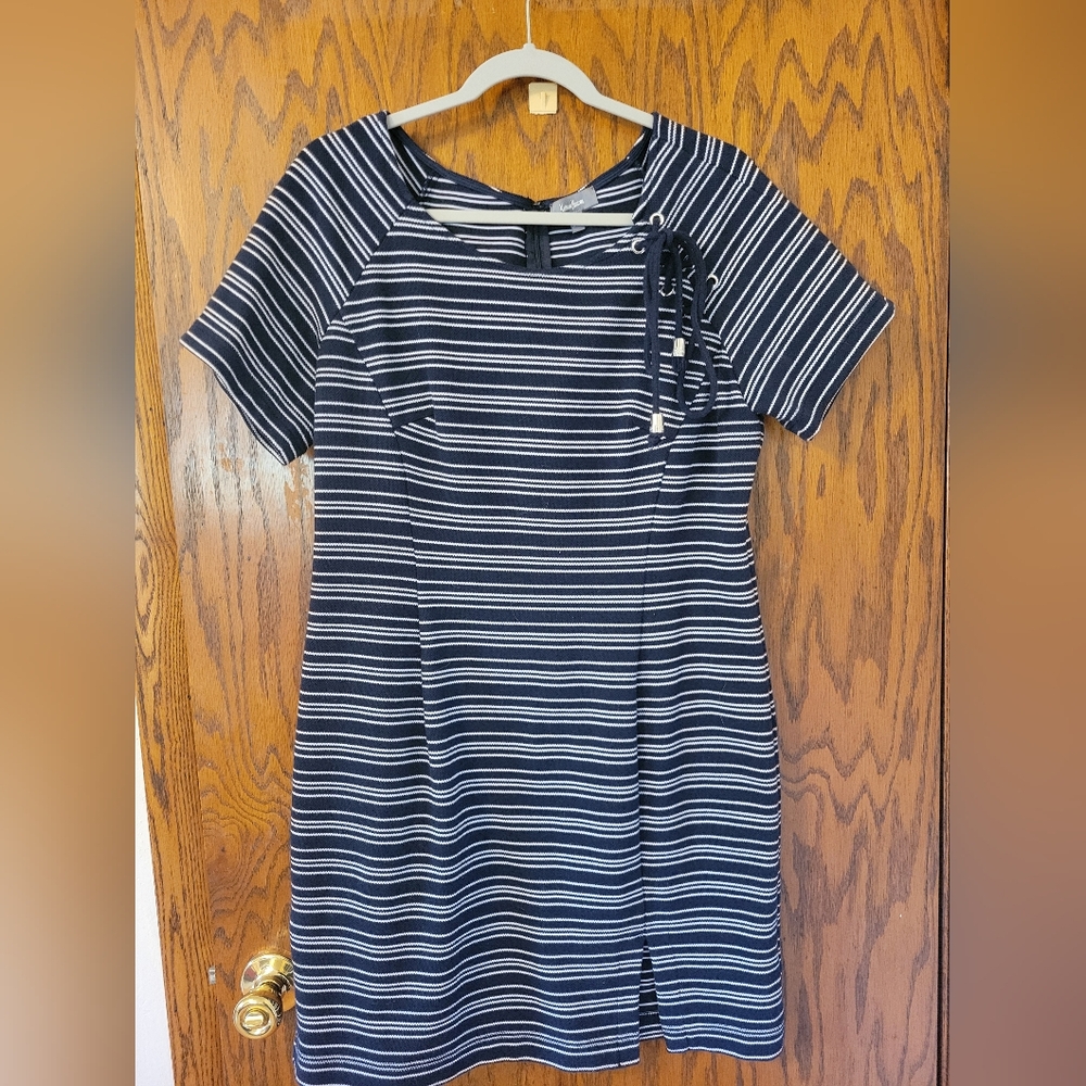 Neiman Marcus Striped Navy and White Dress